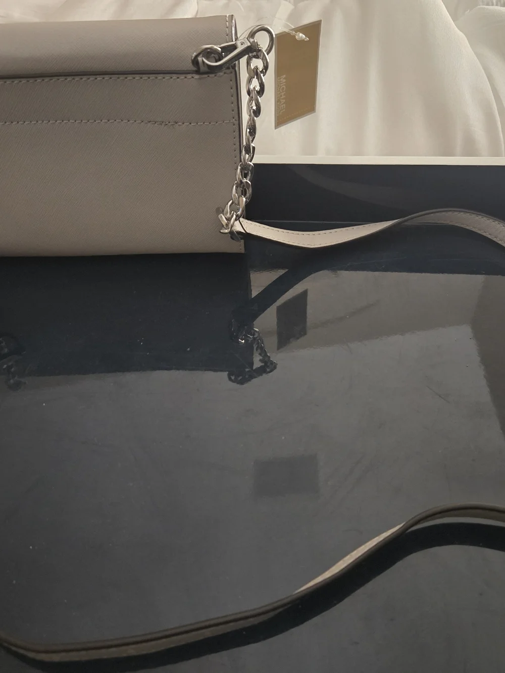 Michael Kors Gray Saffiano Crossbody Bag with Chain Strap